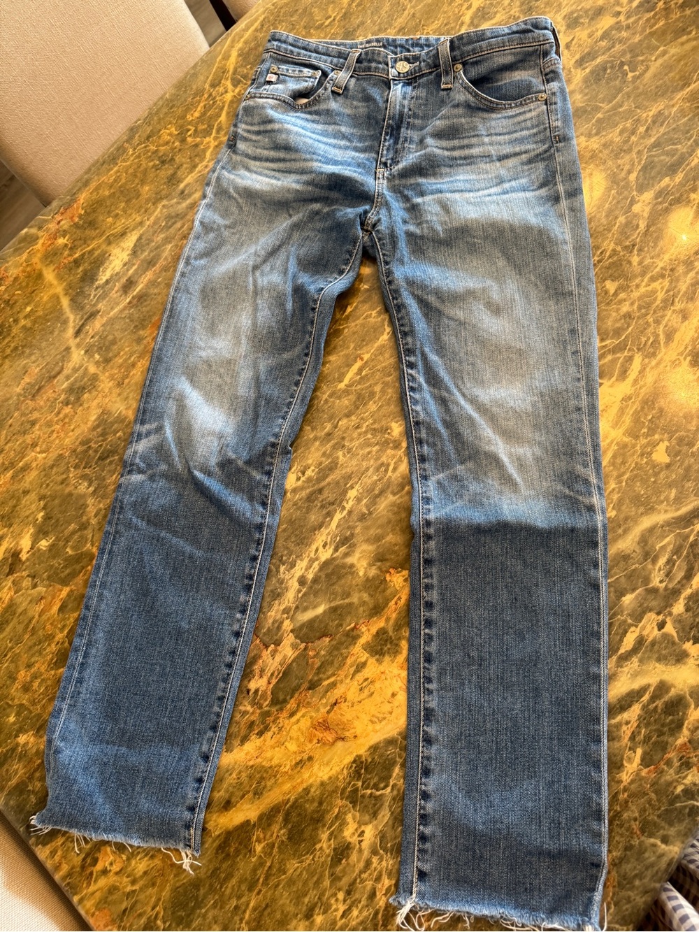 AG Blue Washed Straight-Leg Jeans | 26